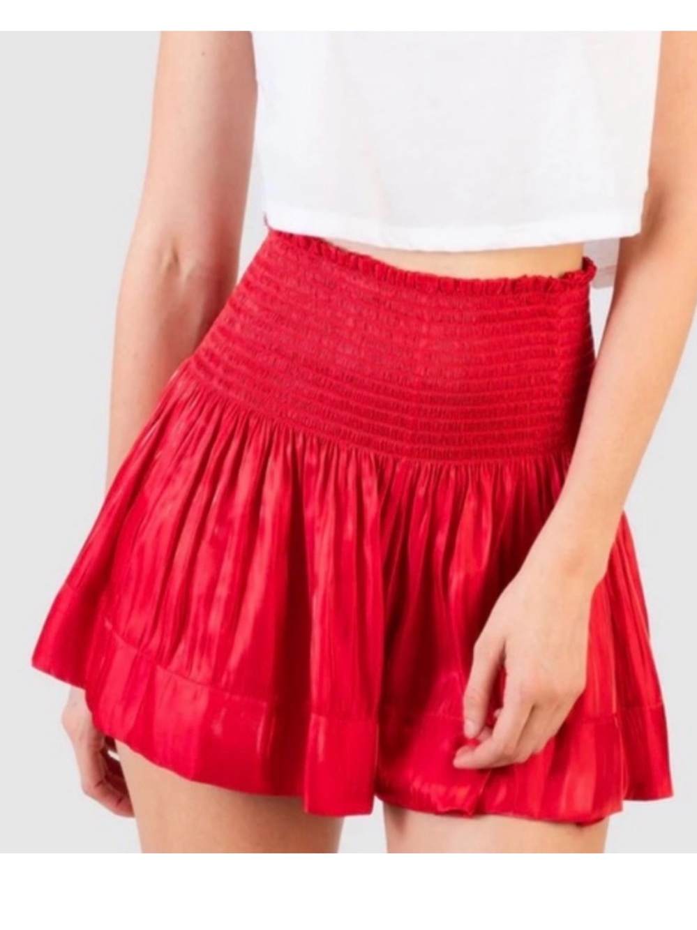 KOCH Red Erica Skort Smocked Waist Flowy Mini Skirt Shorts Size Small